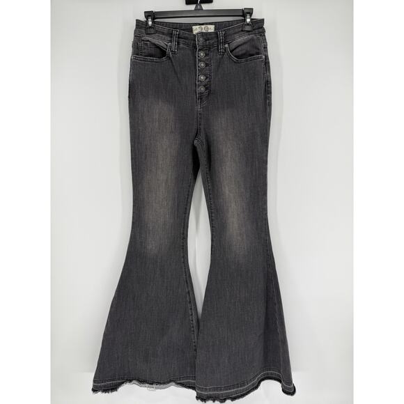 Free People Denim - FREE PEOPLE IRREPLACEABLE FLARE Sz 29 Faded Black Button Fly High Waisted Jeans